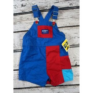 Vintage Oshkosh B'gosh Colorblock Shortalls Overalls Boy Girl Unisex 18m NWT USA
